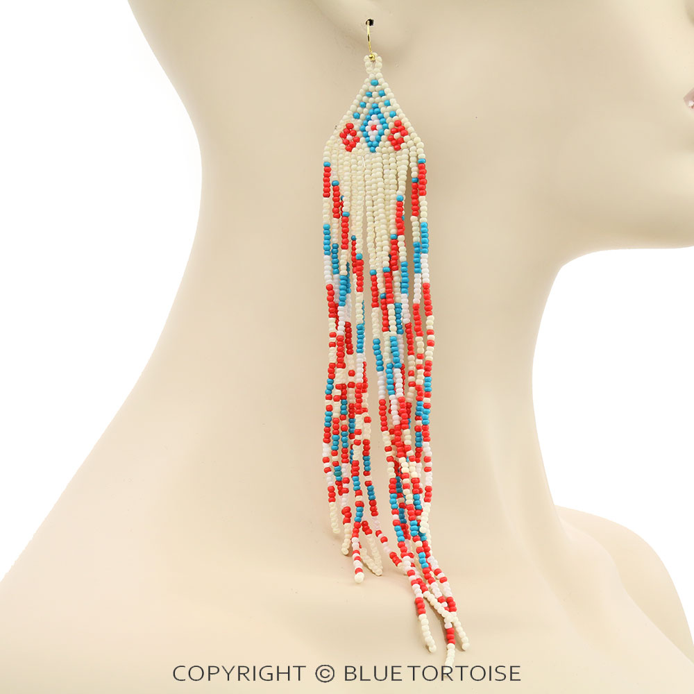 Seed Bead Fringe Dangle Earrings - Image 2