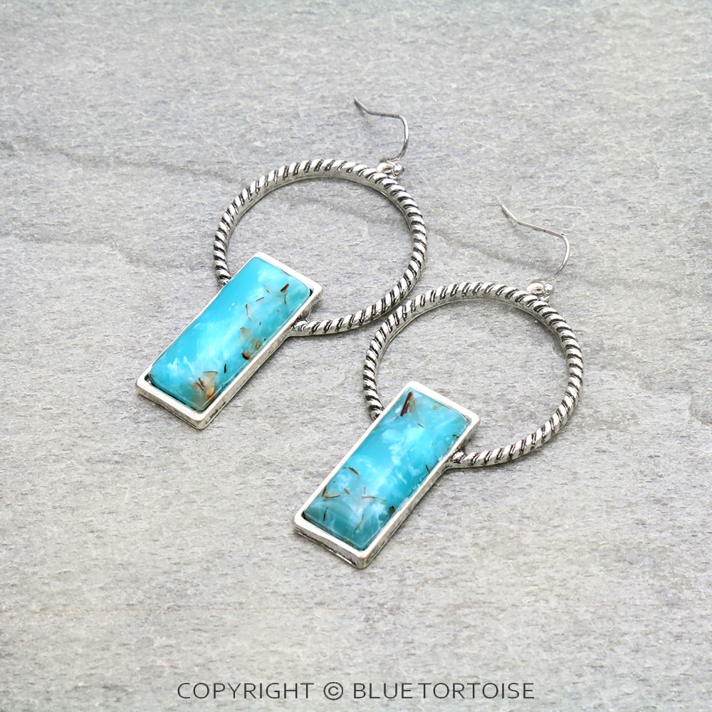 Rectangle Stone Hoop Dangle Earrings