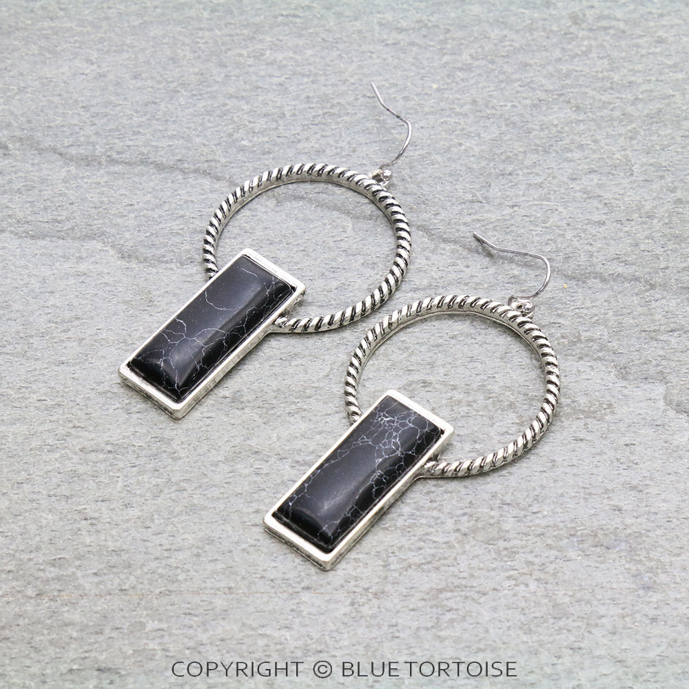 Rectangle Stone Hoop Dangle Earrings