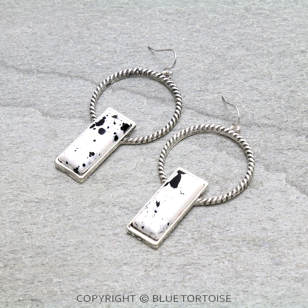Rectangle Stone Hoop Dangle Earrings