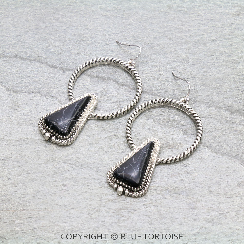 Triangle Stone Hoop Dangle Earrings
