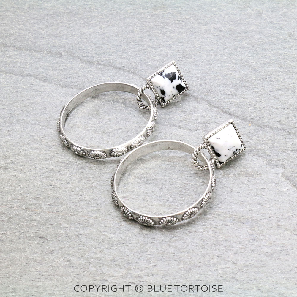 Western Square Stone with Concho Hoop Stud Earrings