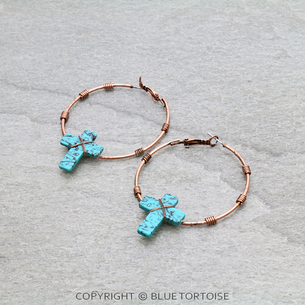 2.5" Western Cross Stone Hoop Earrings