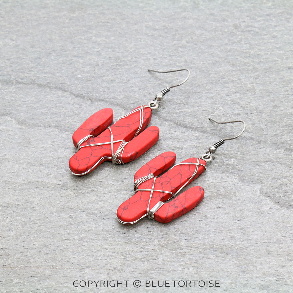 1.75" Western Cactus Stone Dangle Earrings
