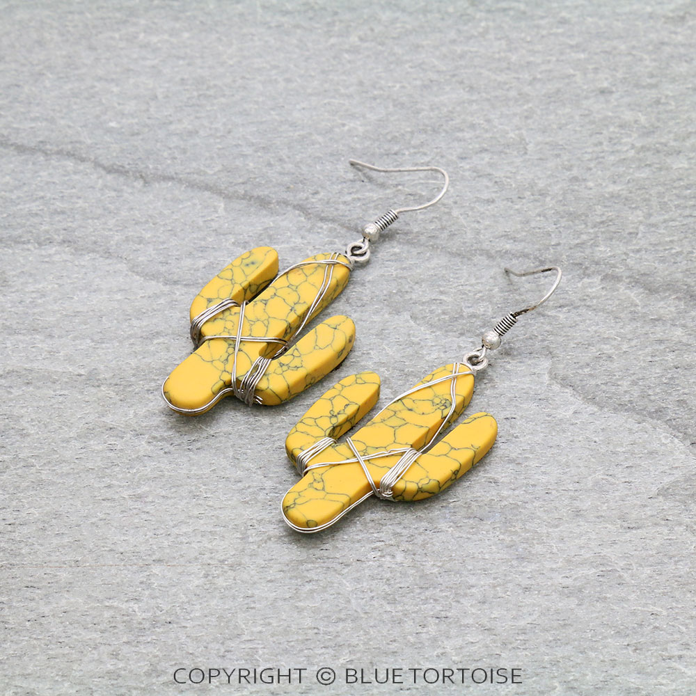 1.75" Western Cactus Stone Dangle Earrings