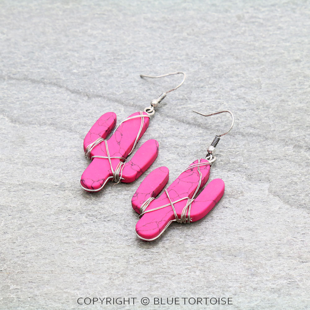 1.75" Western Cactus Stone Dangle Earrings