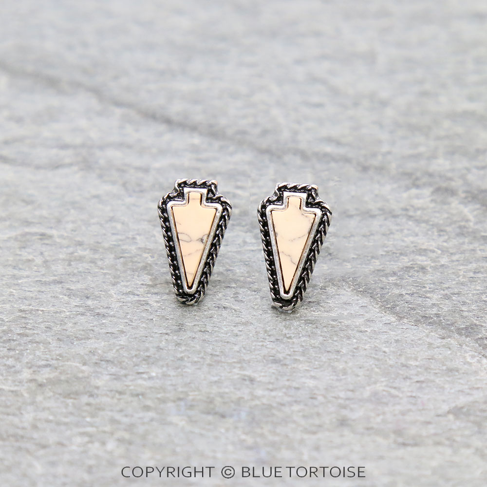 Western Hand Craft Stone Arrowhead Stud Earrings