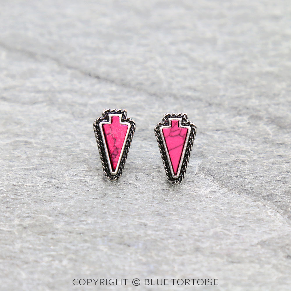 Western Hand Craft Stone Arrowhead Stud Earrings
