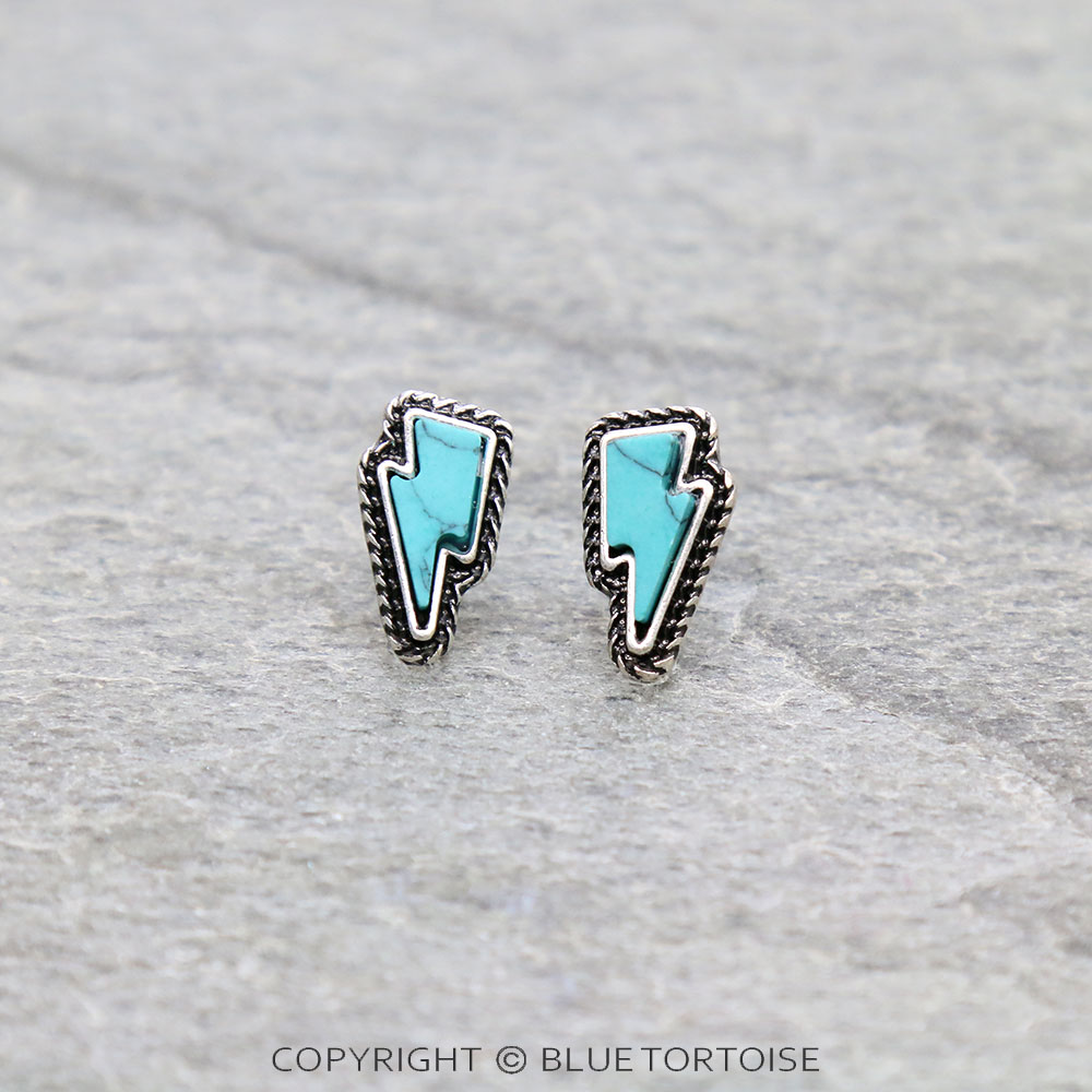 Western Hand Craft Stone Lightning Stud Earrings