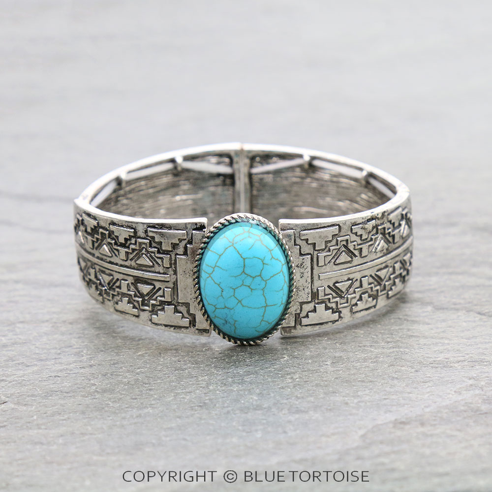 Western Semi Stone Aztec Texture Double Stretch Bracelet