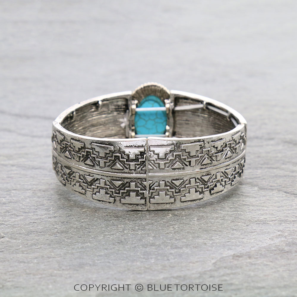 Western Semi Stone Aztec Texture Double Stretch Bracelet - Image 3