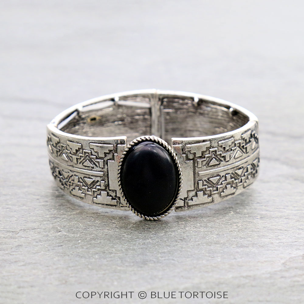 Western Semi Stone Aztec Texture Double Stretch Bracelet