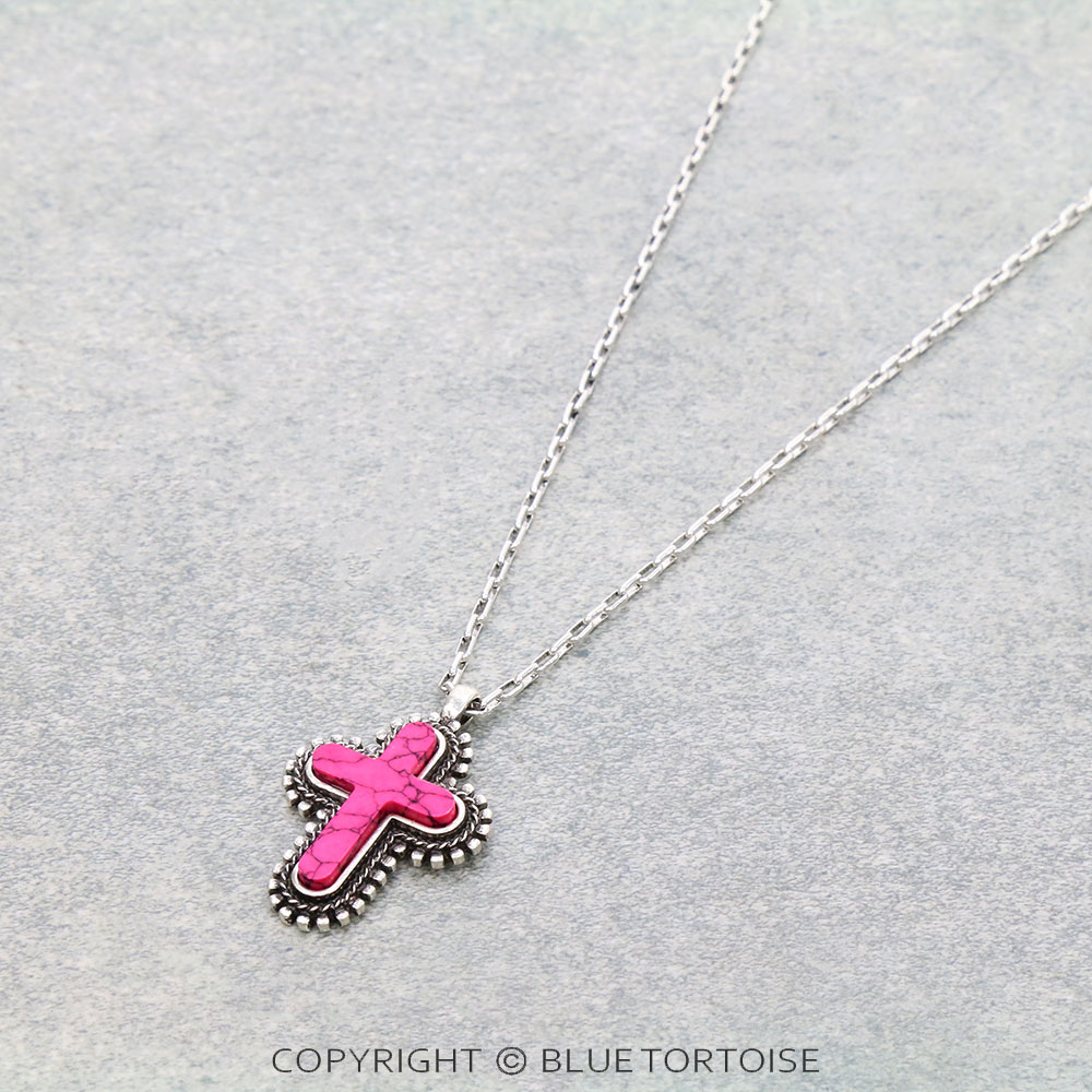 Western Hand Craft Stone Cross Necklace