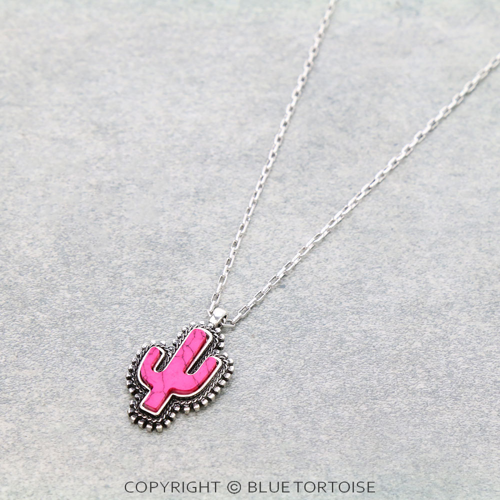 Western Hand Craft Stone Cactus Necklace