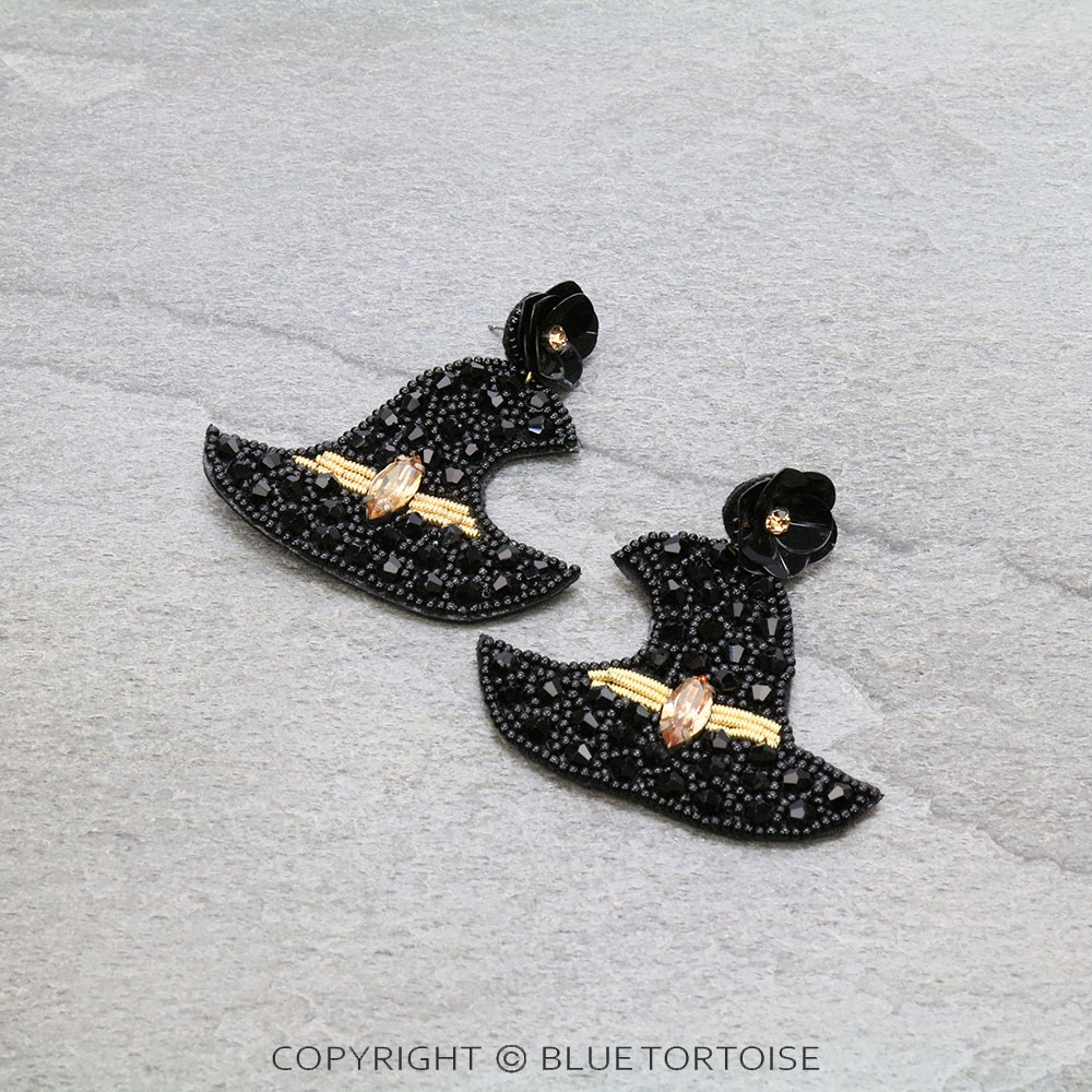 Halloween Beaded Witch Hat Stud Earrings