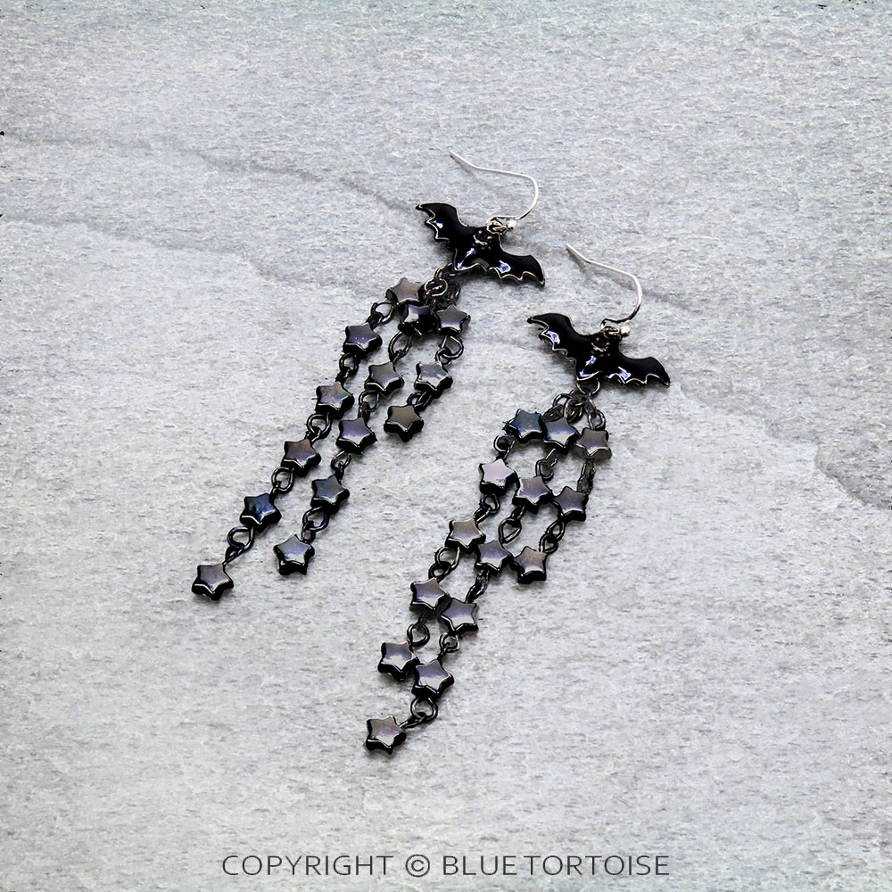 Halloween Epoxy Bat with Star Drop Dangle Earrings