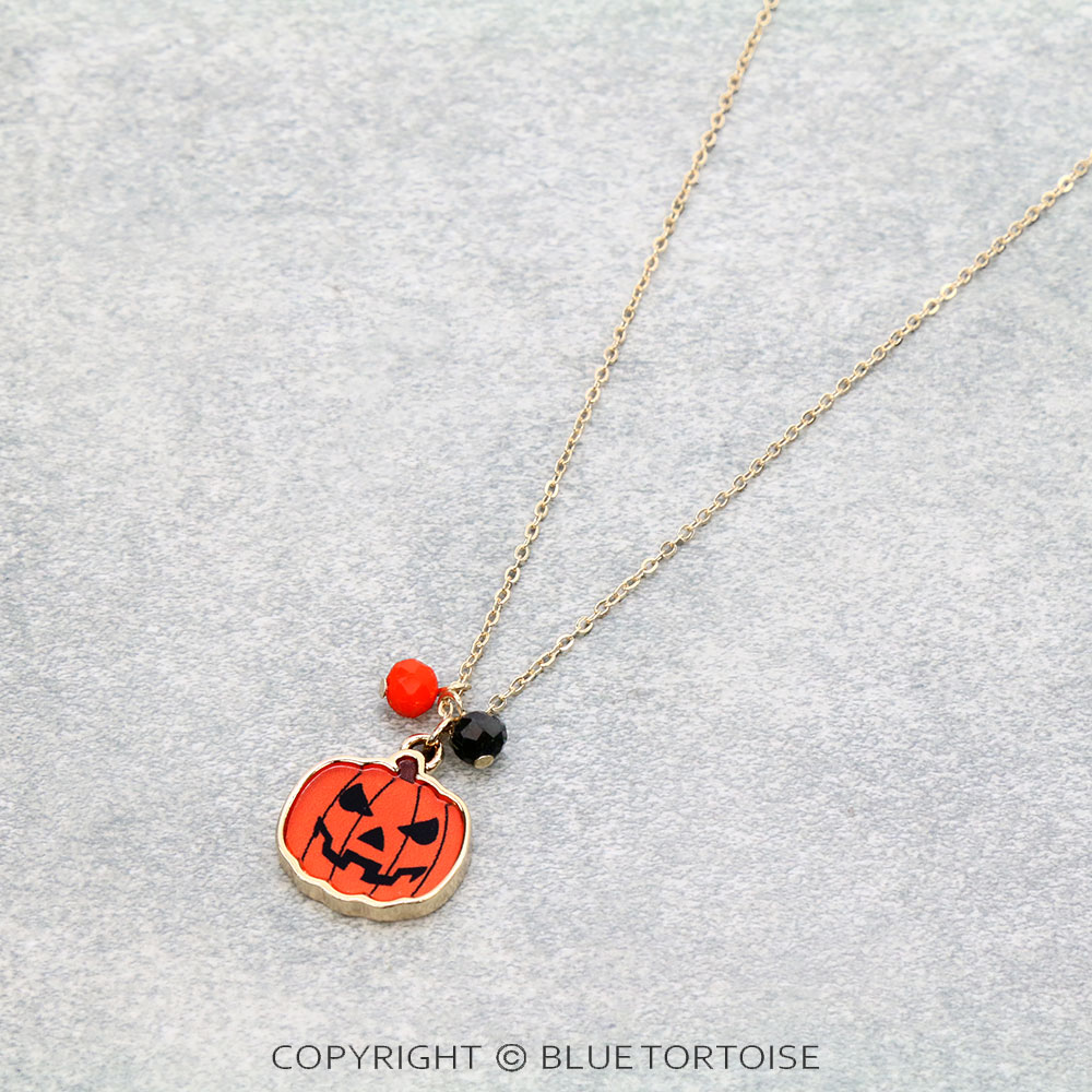 Halloween Jack-O'-Lantern Bubble Pendant Necklace