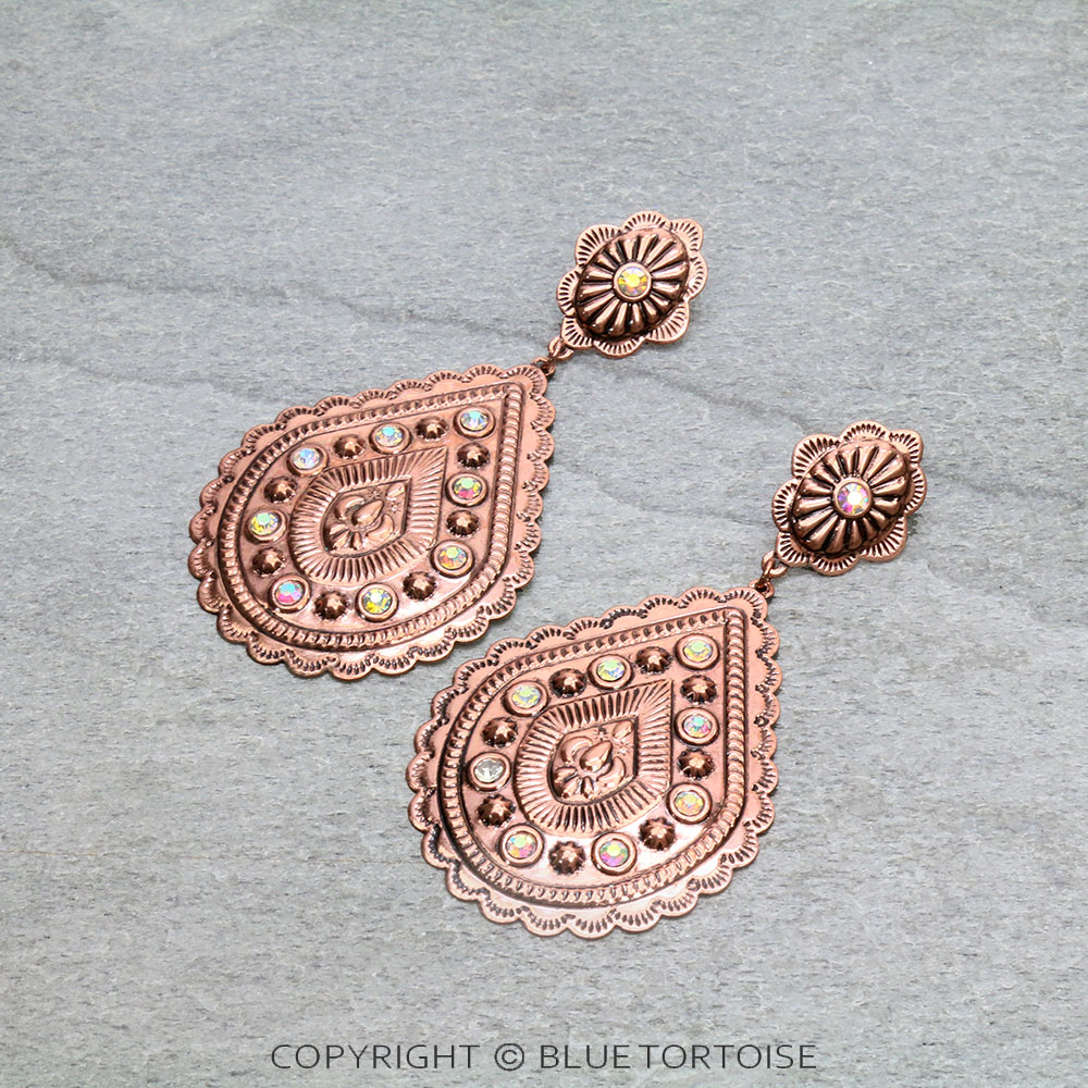 3.5" Stamping Metal Concho Stud Earrings