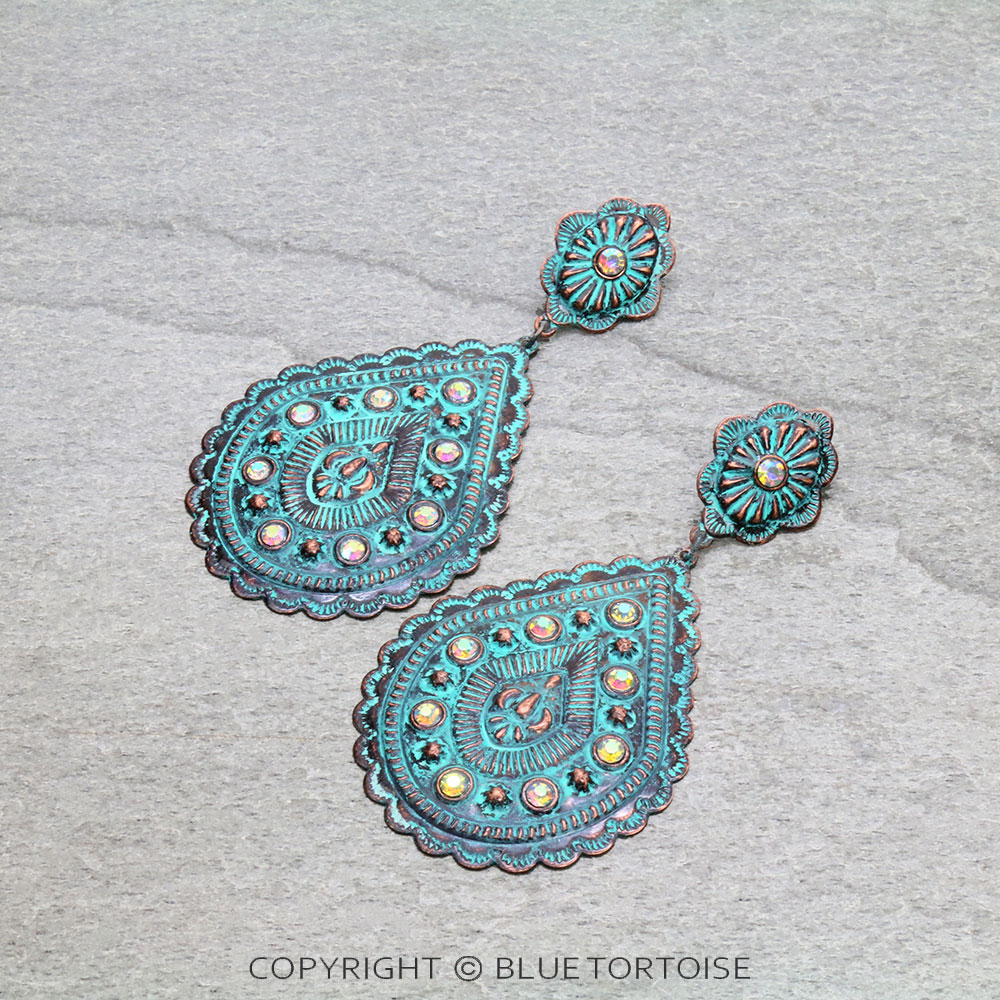 3.5" Stamping Metal Concho Stud Earrings