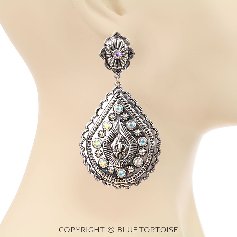 3.5" Stamping Metal Concho Stud Earrings - Image 2