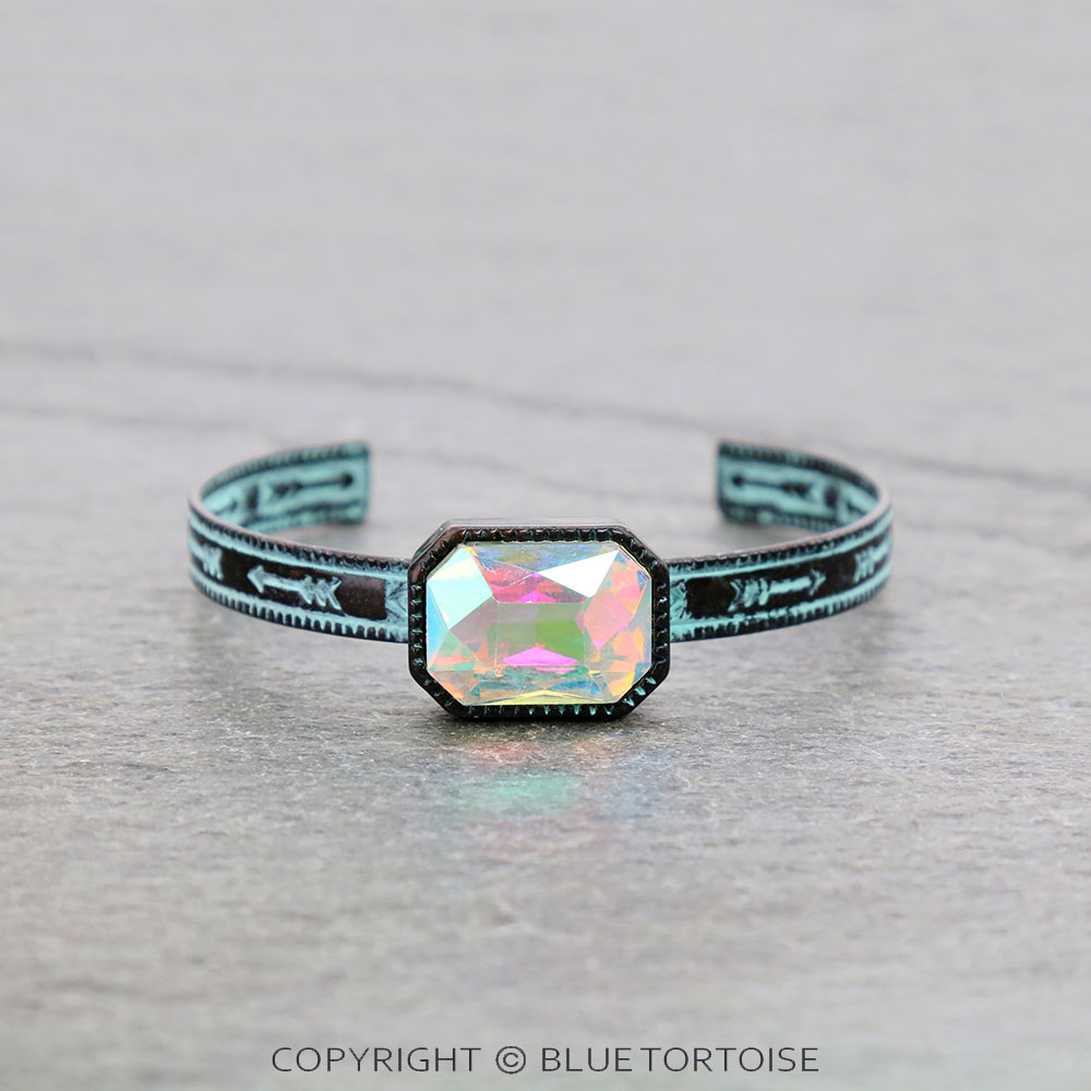 2" Rectangle Glass Stone Cuff Bracelet