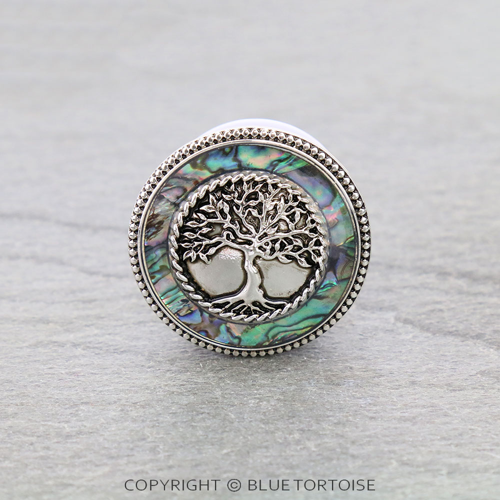 Tree of Life Round Cutout with Abalone Phone Grip & Stand
