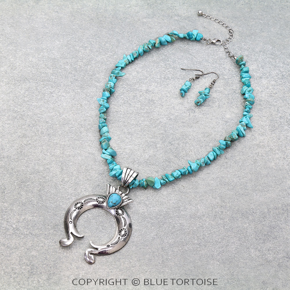 Western Squash Blossom Chip Stone Necklace Set