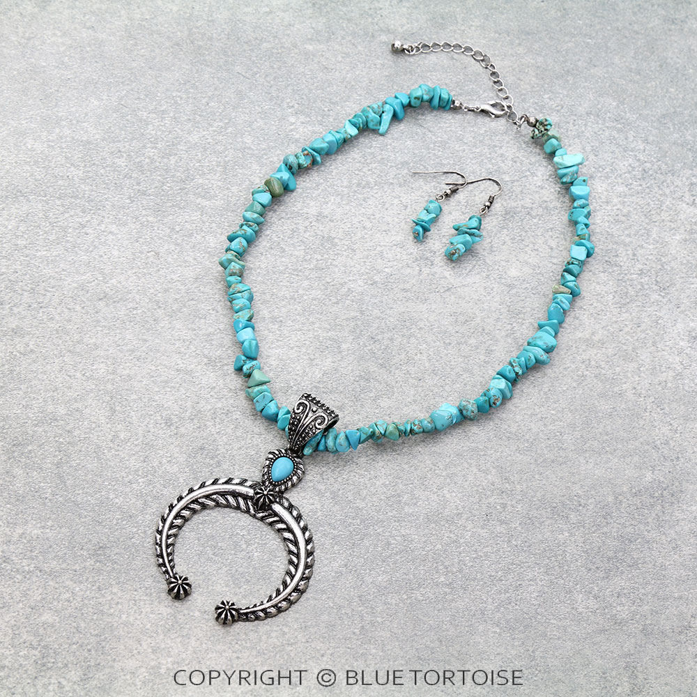 Western Squash Blossom Chip Stone Necklace Set