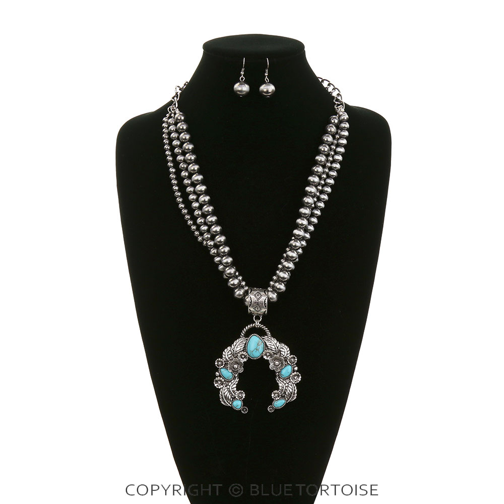 Western Squash Blossom Pendant Necklace Set - Image 2