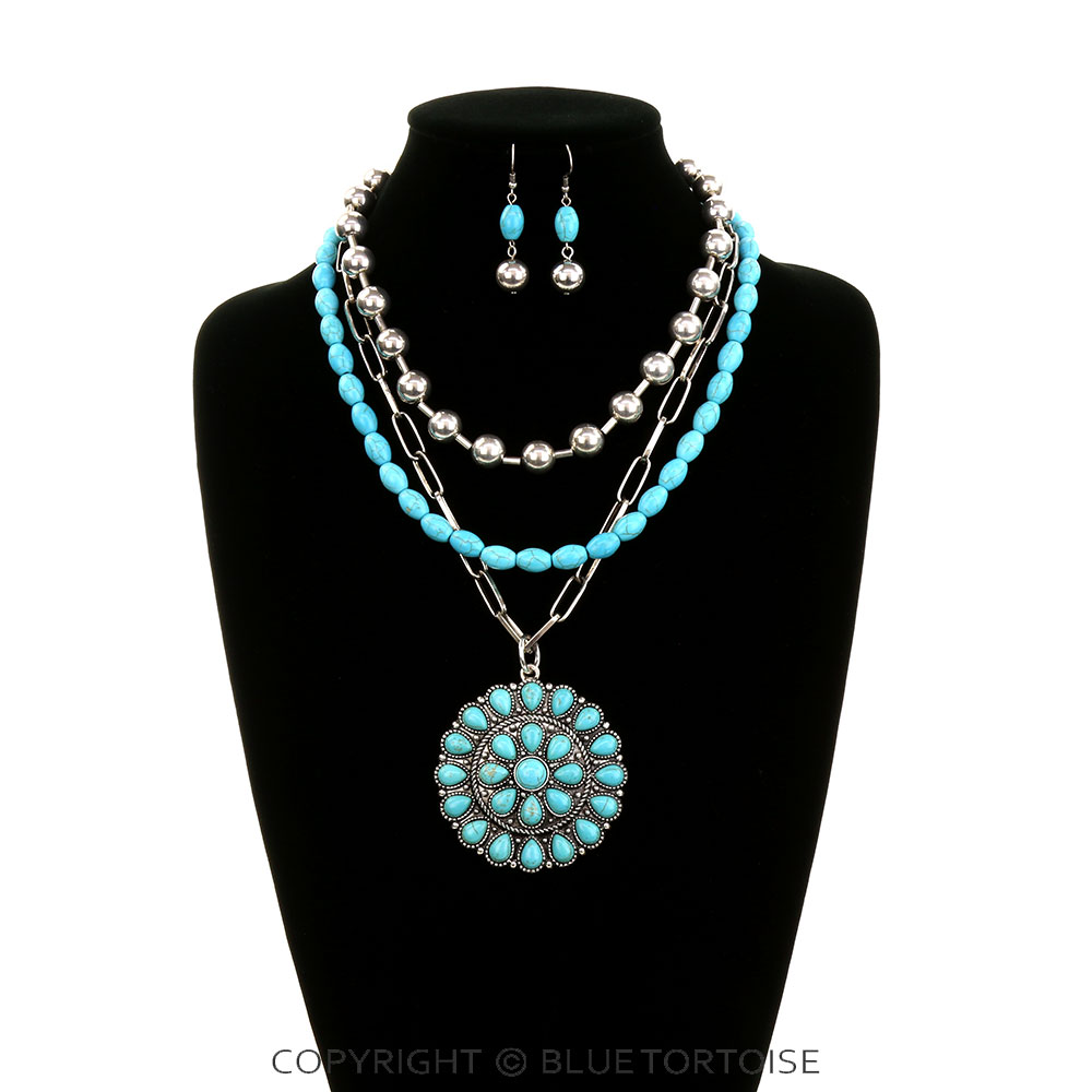 3 Layered Western Concho Stone Necklace Set - Image 2