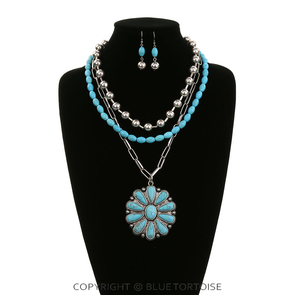 3 Layered Western Concho Stone Necklace Set - Image 2