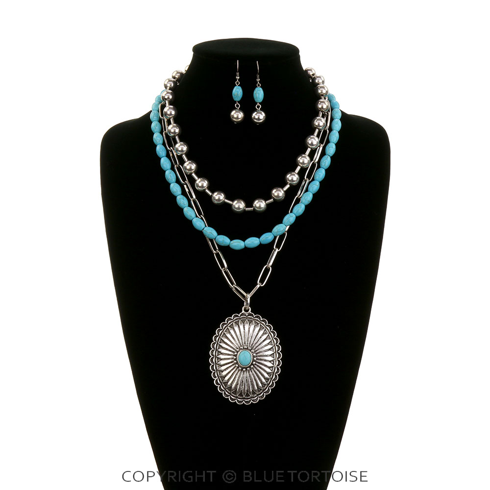 3 Layered Western Concho Necklace Set - Image 2