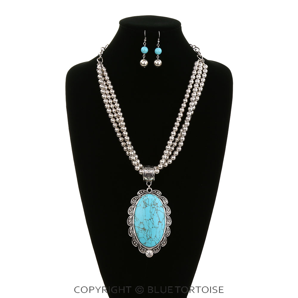 Western Oval Pendant Layered Necklace Set - Image 2