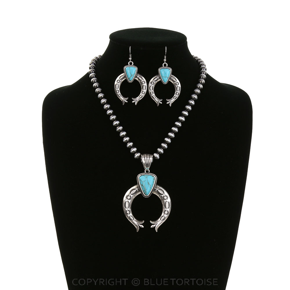 Western Squash Blossom Pendant Necklace Set - Image 2