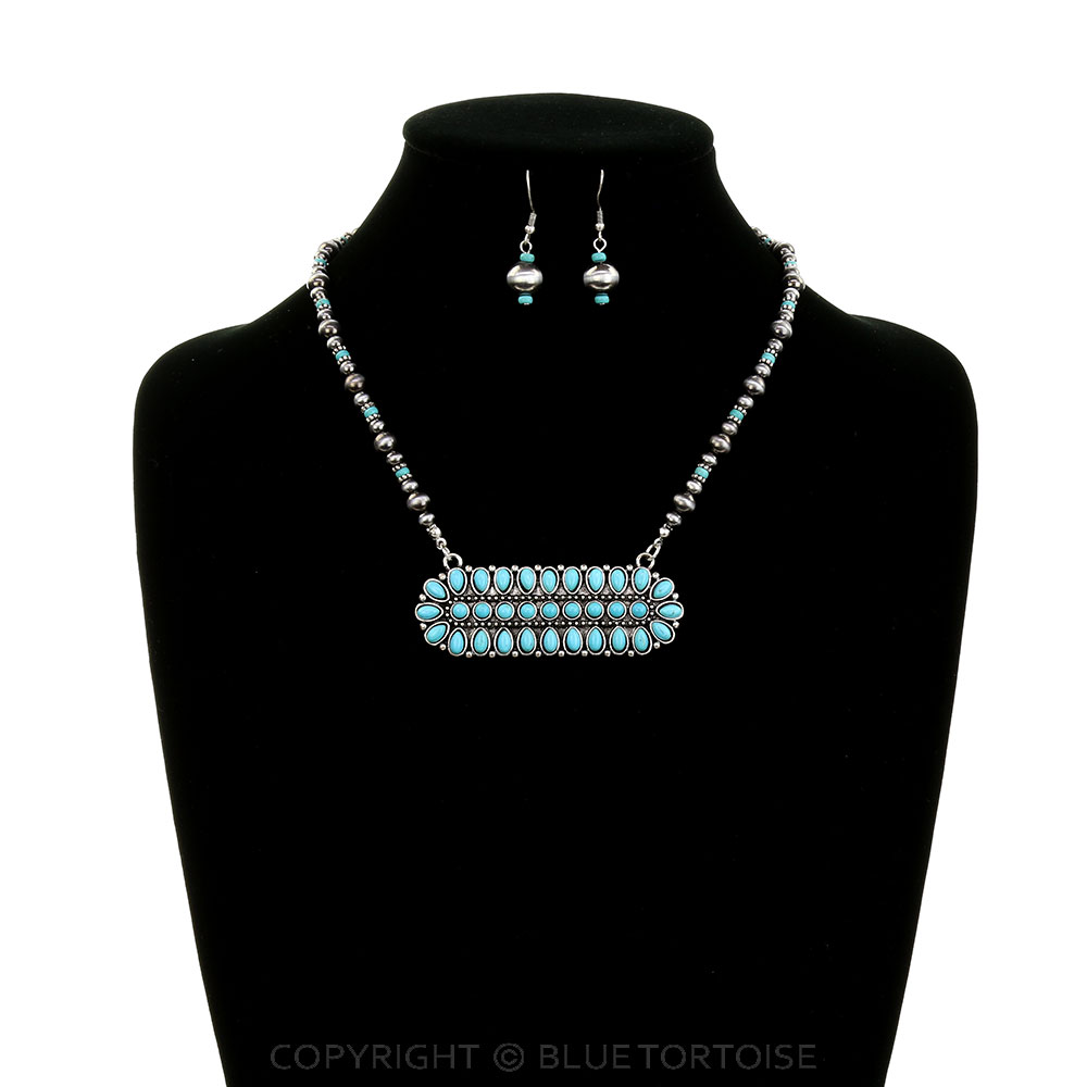 Western Concho Stone Bar Necklace Set - Image 2
