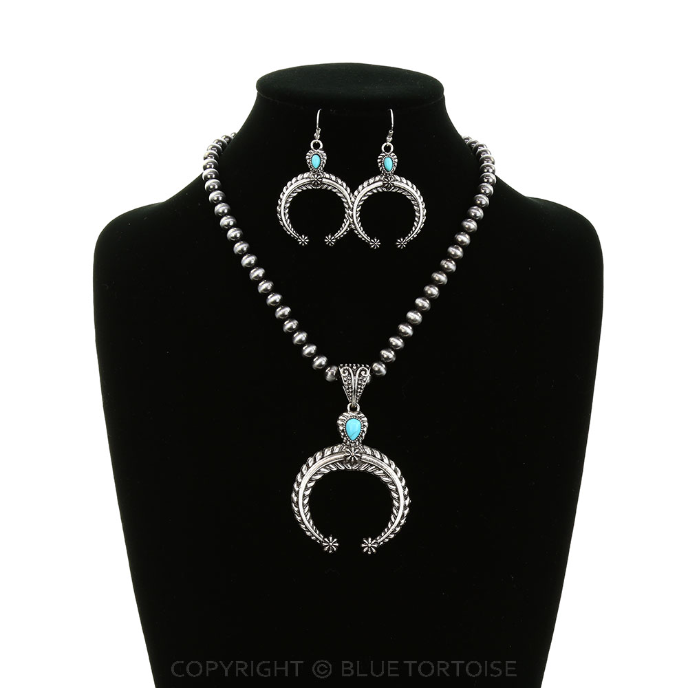 Western Squash Blossom Pendant Necklace Set - Image 2