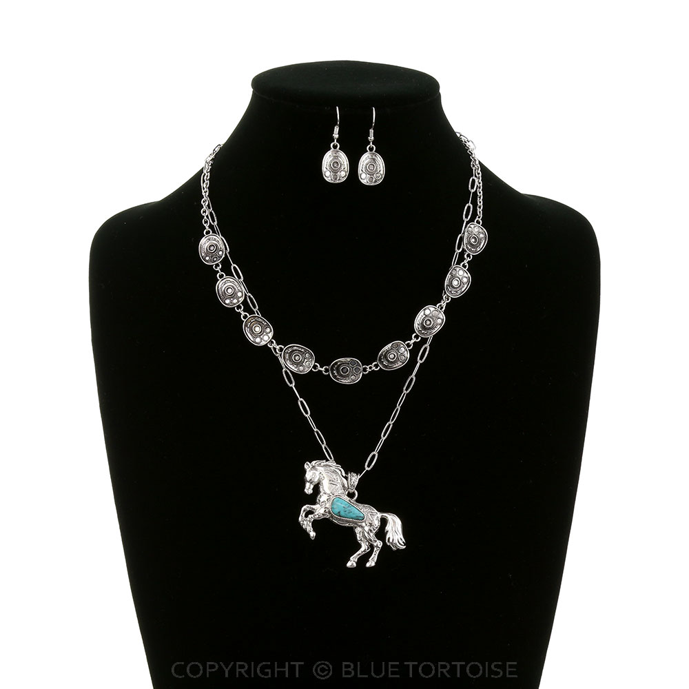 2 Layered Western Horse & Cowboy Hat Necklace Set - Image 2