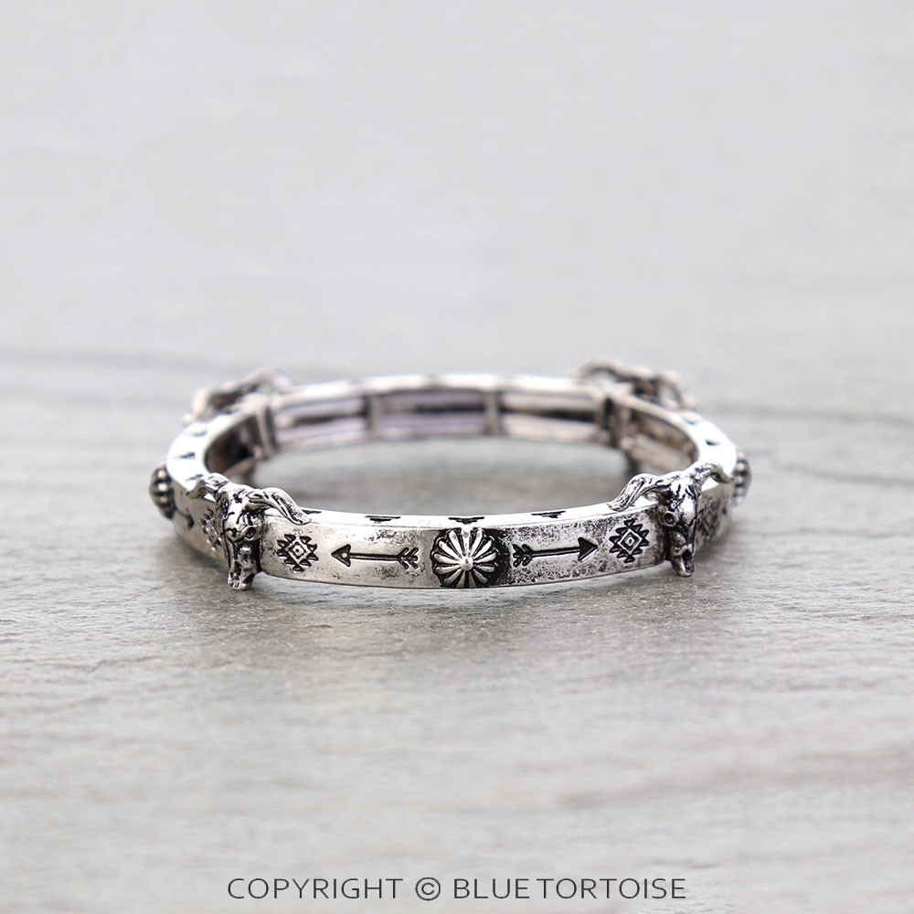 Western Aztec TXR Steer Skull Stretch Bracelet - Image 2