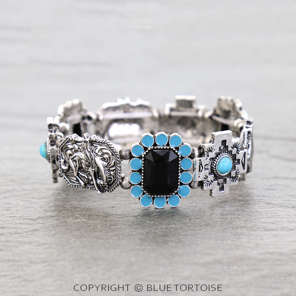 Western Rodeo Theme Stone Stretch Bracelet - Image 2