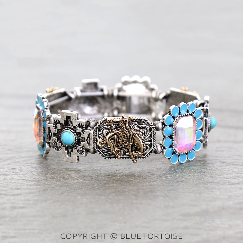 Western Rodeo Theme Stone Stretch Bracelet