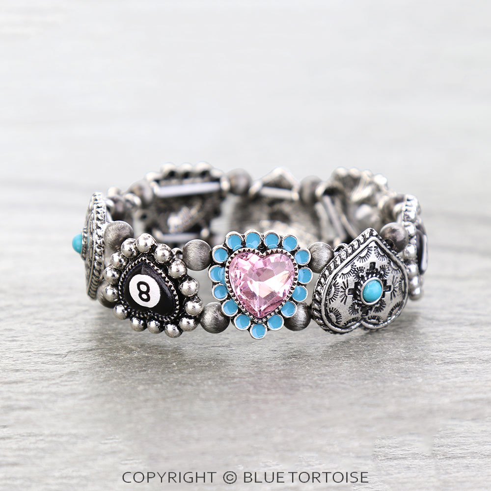 Western 8 Ball Theme Stone Stretch Bracelet - Image 2