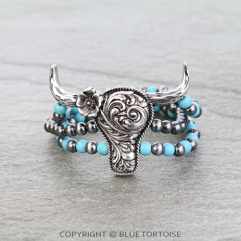 Western Filigree Steer Head Stretch Bracelet
