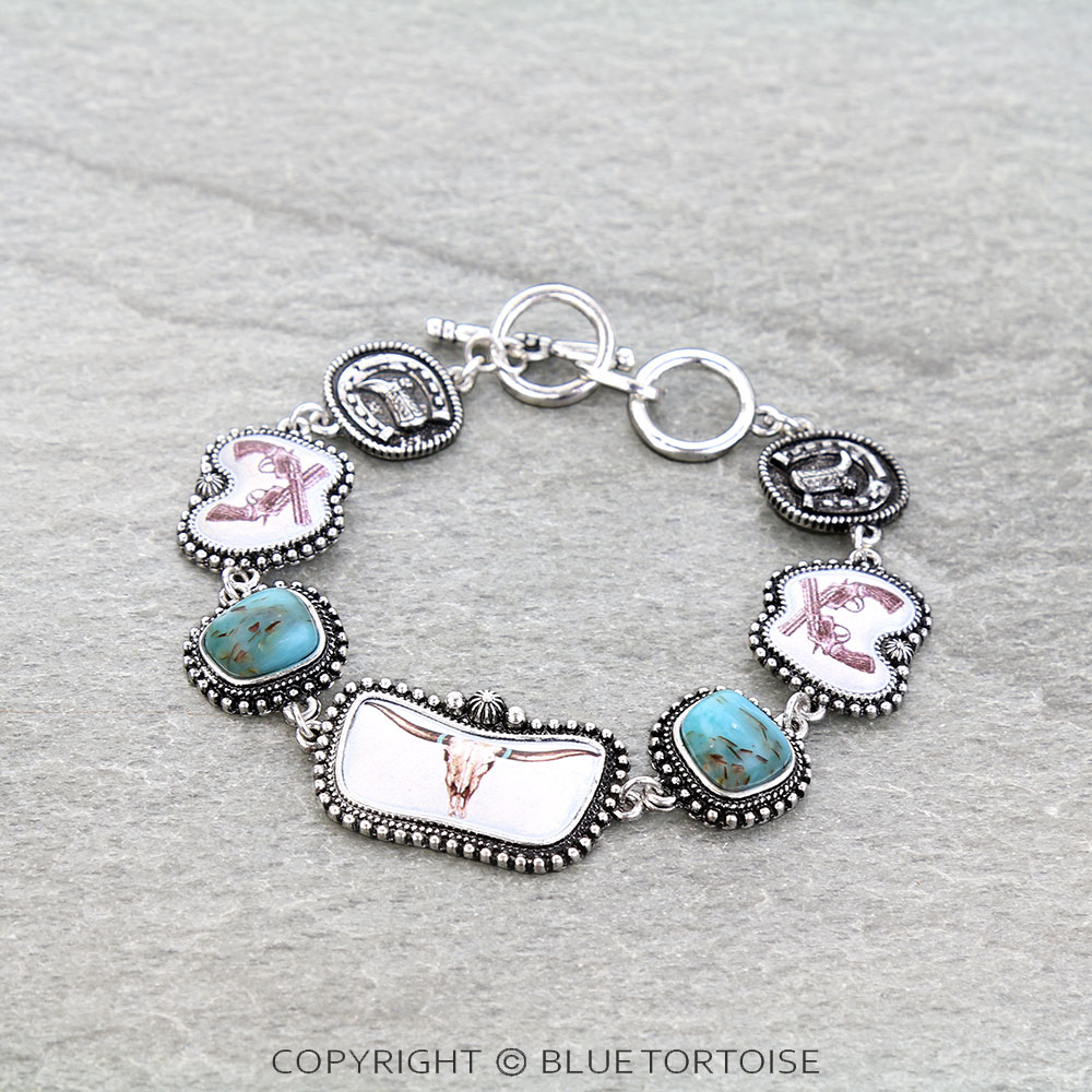 Western Steer Skull Print Toggle Bracelet
