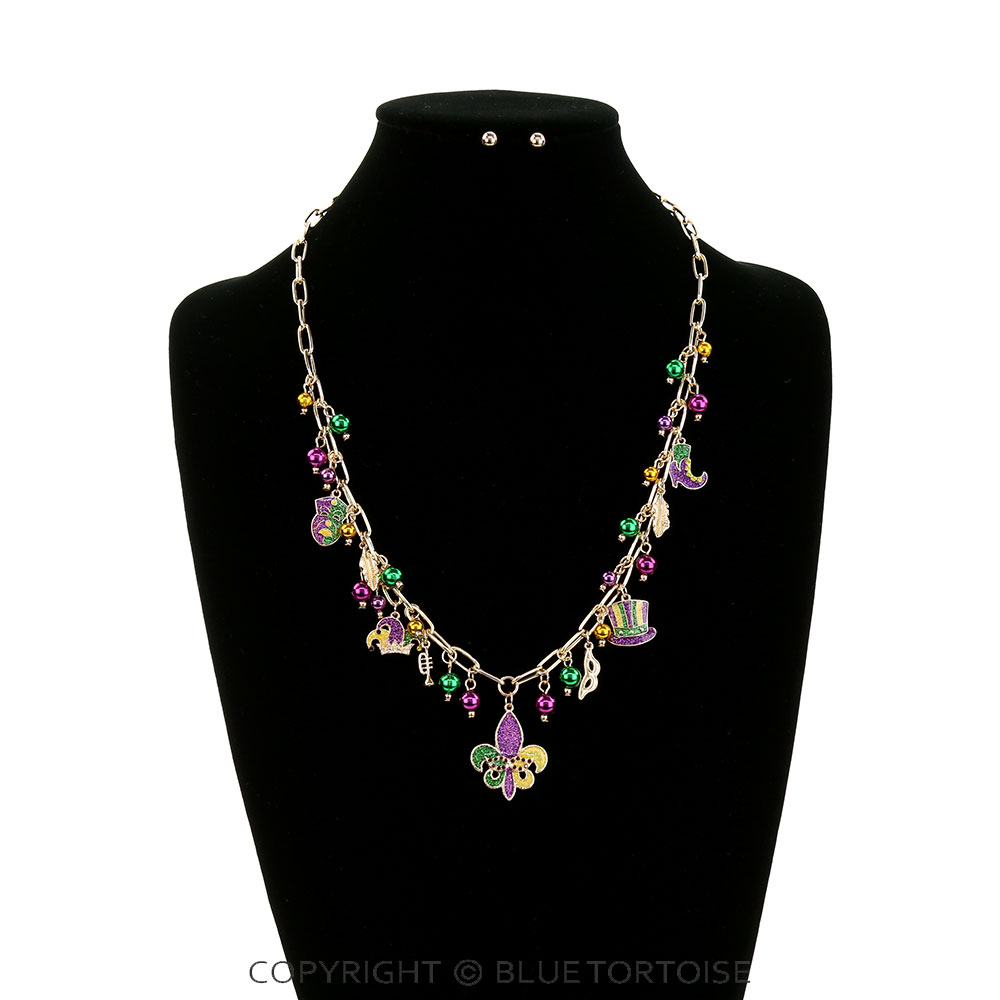 Mardi Gras/Fleur De Lis Charm Necklace Set - Image 2