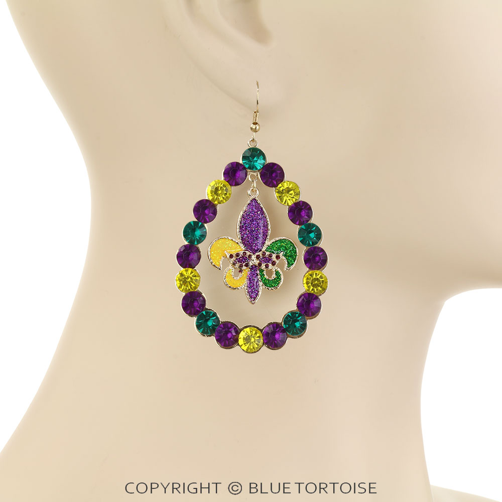 Mardi Gras/Fleur De Lis Stone Dangle Earrings - Image 2