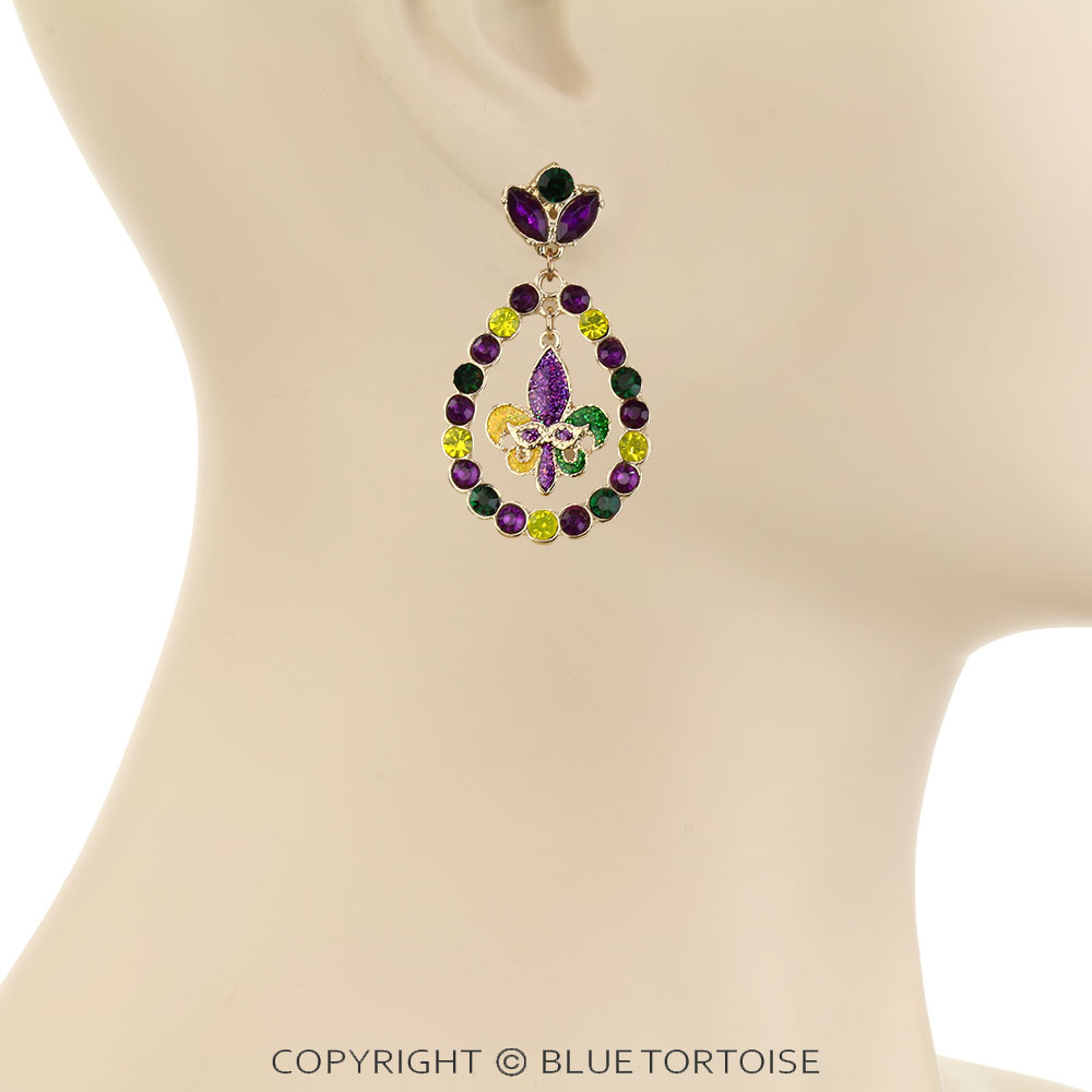 Mardi Gras/Fleur De Lis Stone Stud Earrings - Image 2
