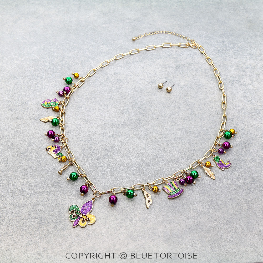 Mardi Gras/Fleur De Lis Charm Necklace Set