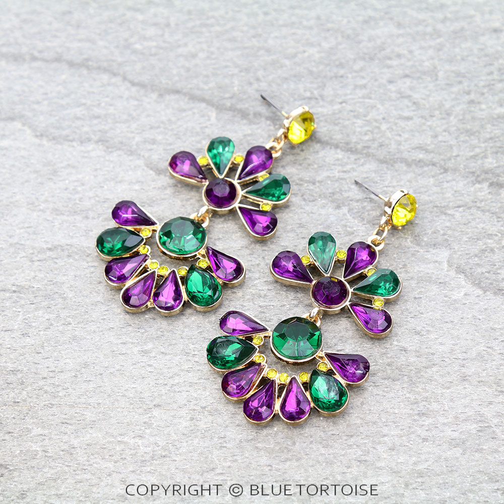 Mardi Gras Fan Stone Stud Earrings
