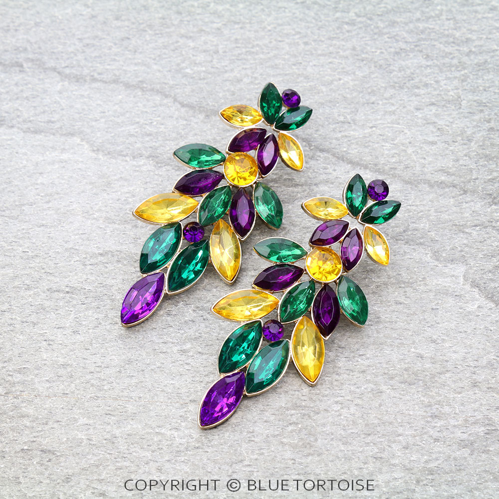 Mardi Gras Leaf Stone Stud Earrings