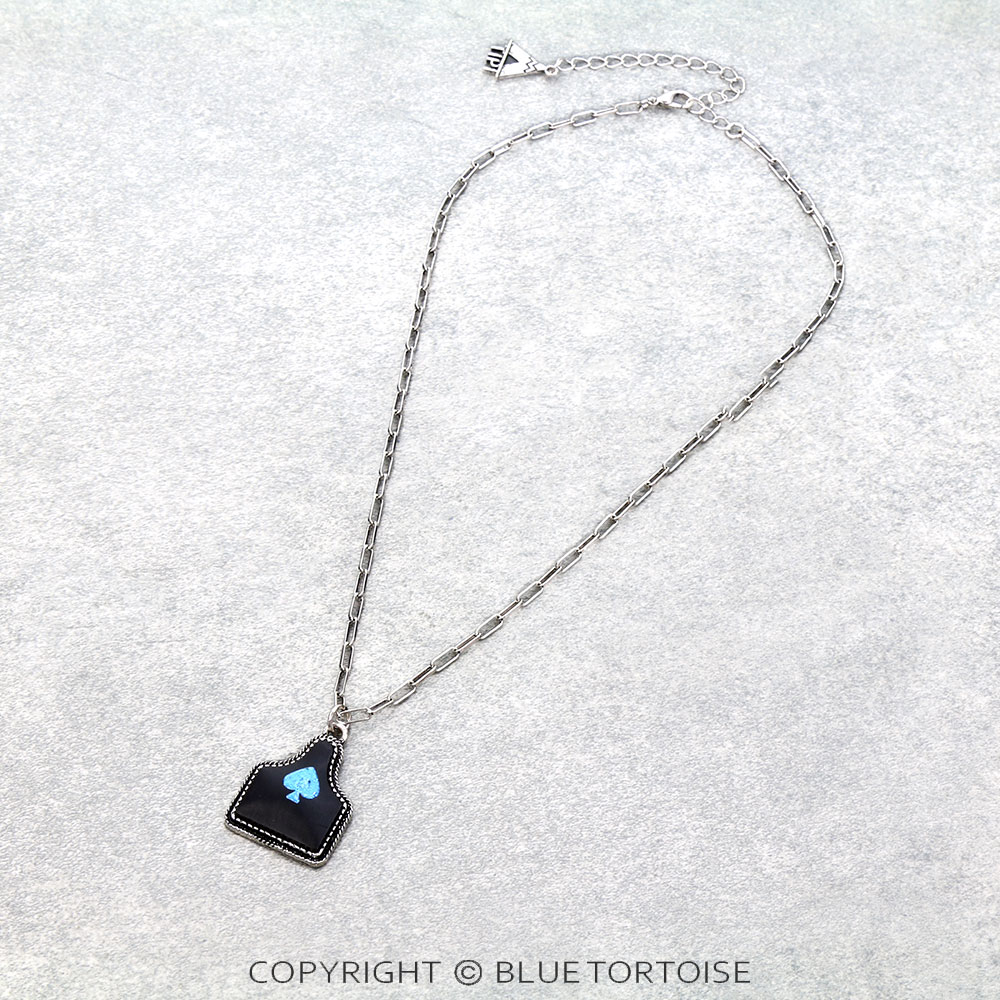 Western Ear Tag Black Spade Necklace